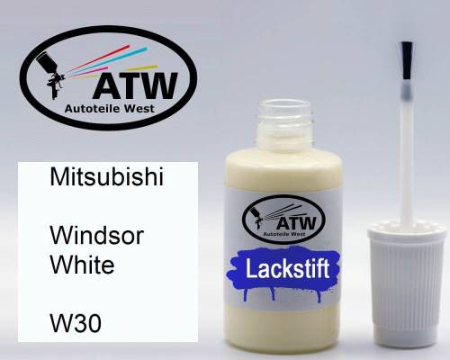 Mitsubishi, Windsor White, W30: 20ml Lackstift, von ATW Autoteile West.